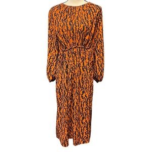 Elizabeth and James Abstract Multi Colored Animal Print Ling Sleeve Midi Dress L